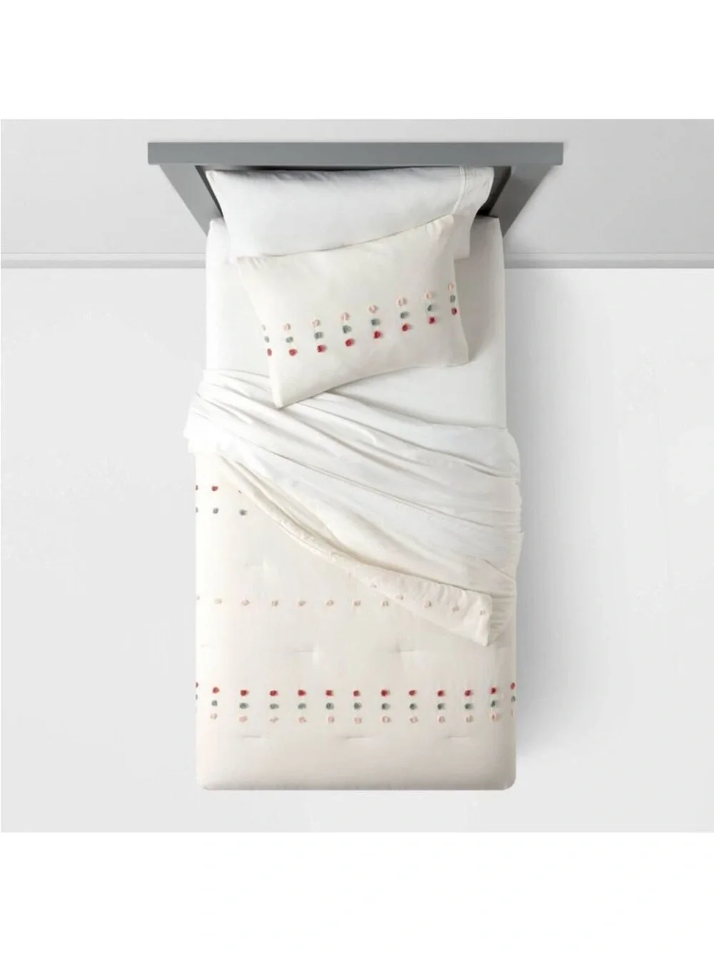 Pillowfort TWIN SIZE Pom Comforter Set W/ Pillow Sham Polka Dot Cream BRAND NEW